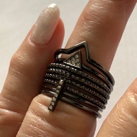 Torrid Size 9, 8 Triangle Hematite Stack of rings - Picture 3 of 5